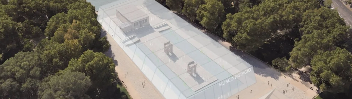 Imagen de cómo quedaría el Templo de Debod cubierto (Elaboración propia a partir de imagen de Google Maps).