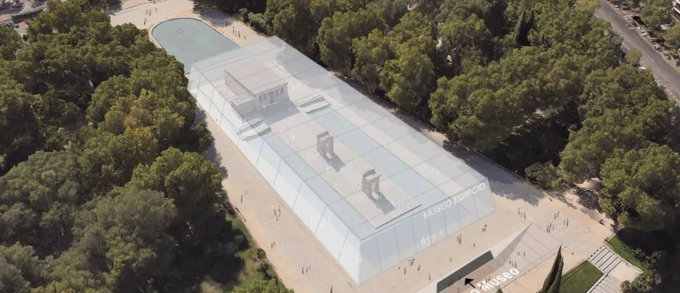 Imagen de cómo quedaría el Templo de Debod cubierto (Elaboración propia a partir de imagen de Google Maps).