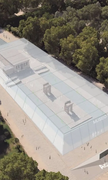 Imagen de cómo quedaría el Templo de Debod cubierto (Elaboración propia a partir de imagen de Google Maps).